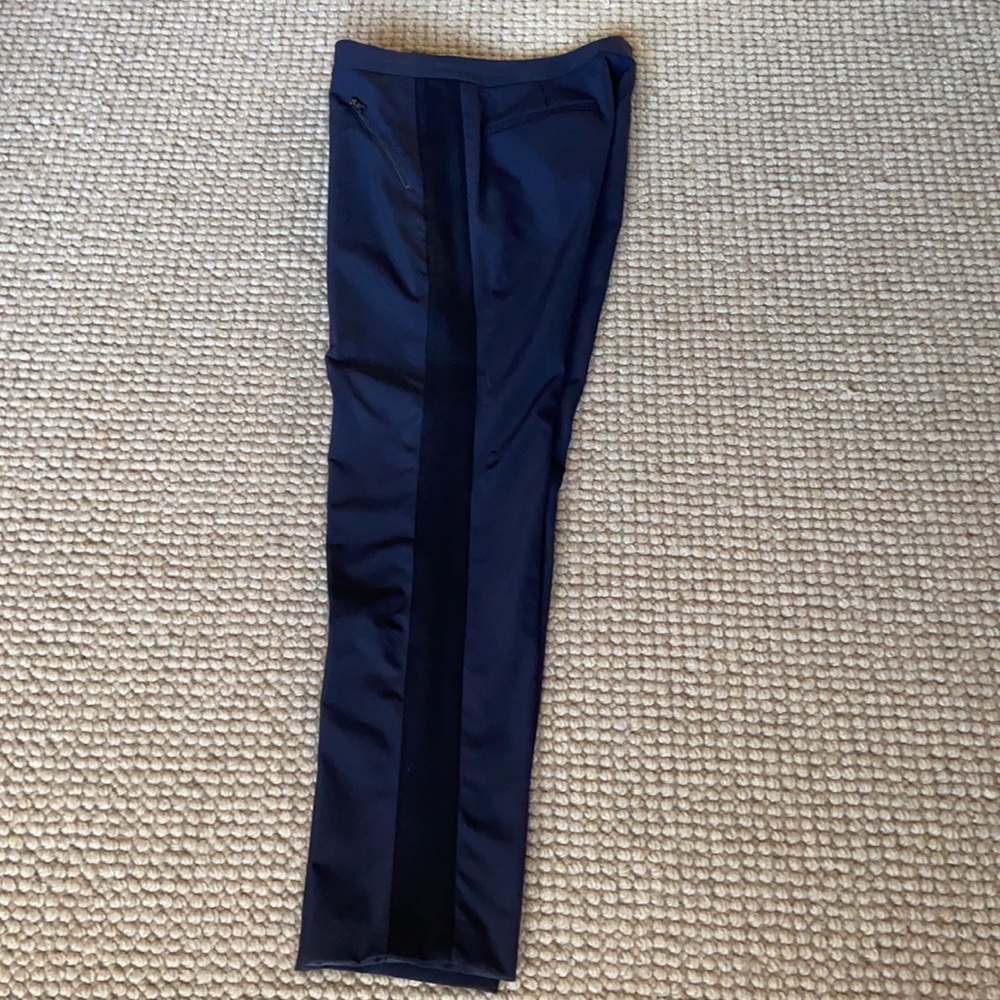 Rebecca Taylor navy pants with black ribbon stripe